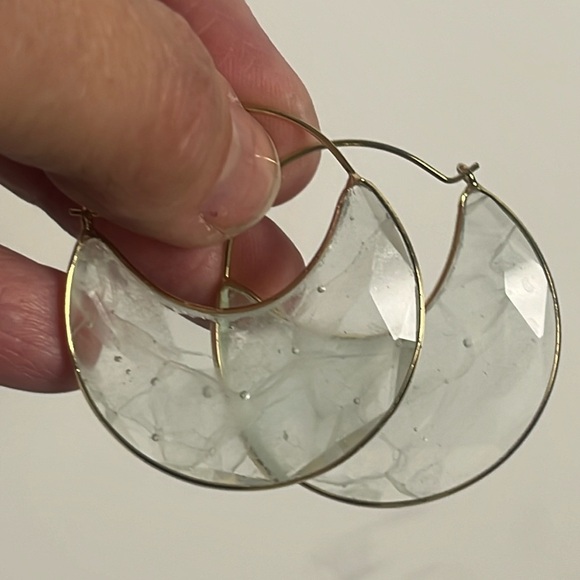Anthropologie Faux Aquamarine crystal hoops - Picture 3 of 5